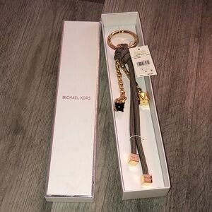 Michael Kors Gold Tone & Birch Cord Bag Charm MK Cubes NWT & Box